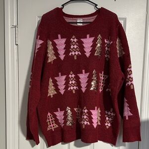 Holiday Time Red and Pink Tree Sweater